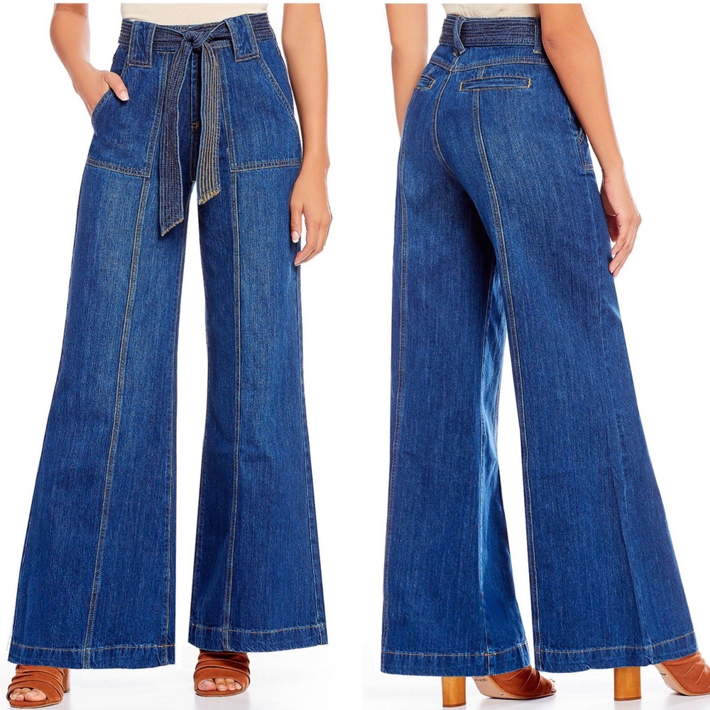 NWT Gianni Bini Cait High Rise Belt Wide Leg Jeans